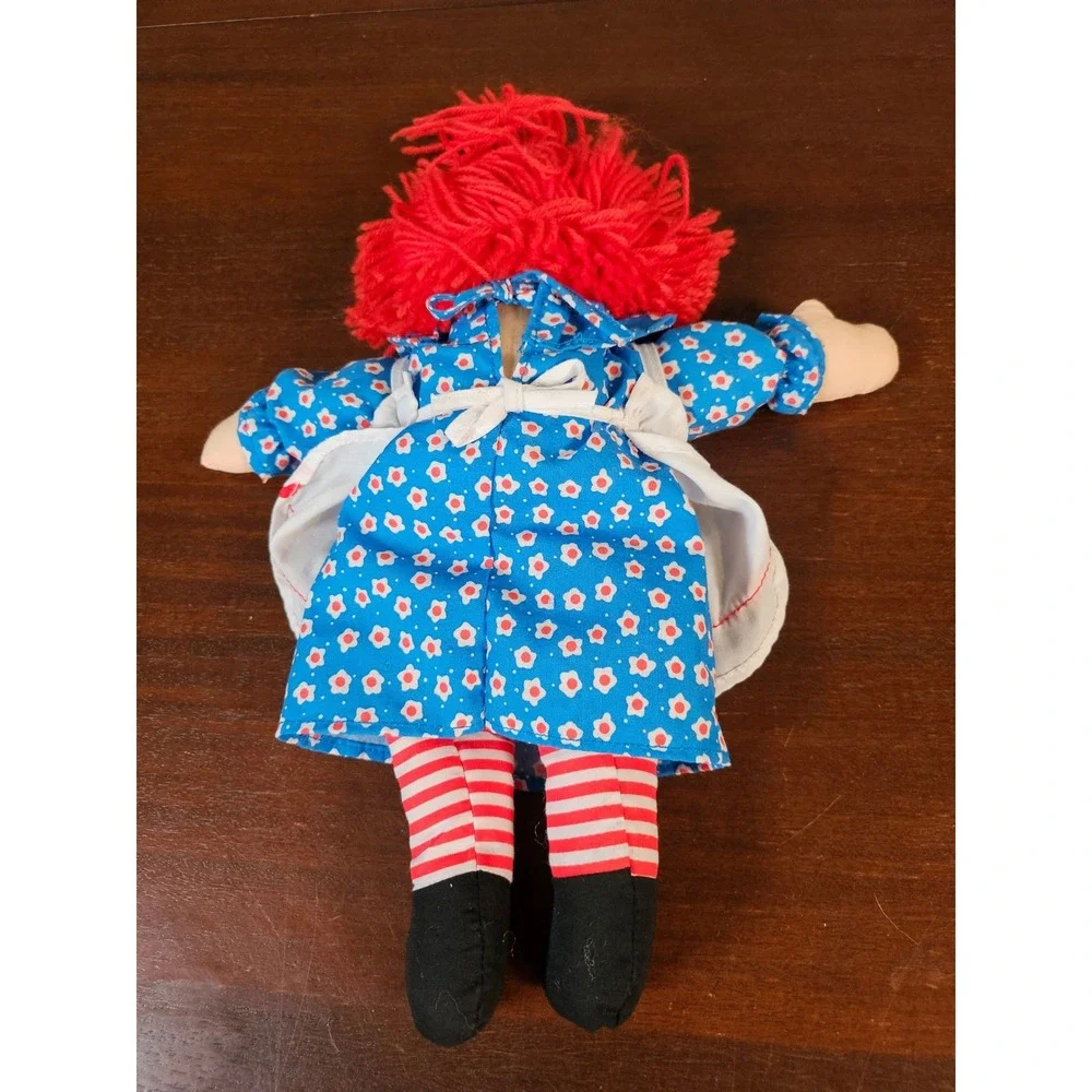 Raggedy Ann Plush Doll 12 Inch Blue Red White Floral Rag Doll Vintage Style